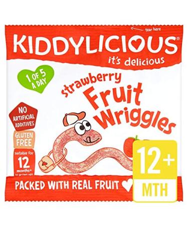 Kiddylicious Strawberry Fruit Wriggles 12mth+ (12g) - Pack of 6