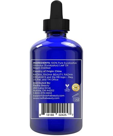 Radha Beauty Eucalyptus Essential Oil 4 oz - 100% Pure & Therapeutic Grade for Aromatherapy, Relaxation, and DIY Projects - Buy Online on GoSupps.com