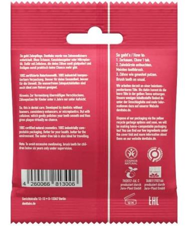 Denttabs Strawberry Toothbrushing Tablets - Complete Toothpaste Alternative - Fluoride Free - For Kids & Adults - Plastic Free - Preservative Free - 125 Count Bag - Buy Online on GoSupps.com