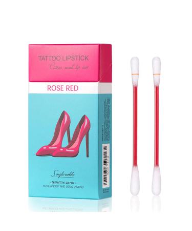 Eliversion 20Pcs Waterproof Tattoo Lipstick Cotton Swab - Long Lasting Lip Tint in Rose Red | Matte Finish | Non-Stick Lip Gloss - Buy Online on GoSupps.com