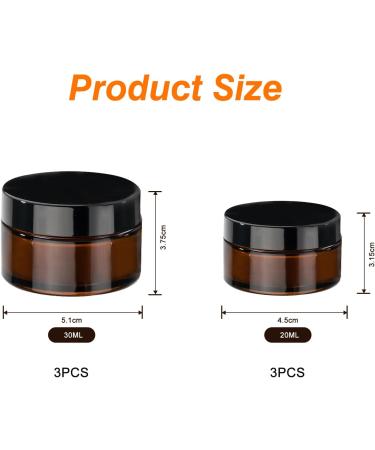 Gauato 6-Piece Glass Cosmetic Containers Set - 20ml & 30ml Brown Cream Cans for Lotions Creams & Doses with Lid & Liner - Ideal for International Shipping - Buy Online on GoSupps.com