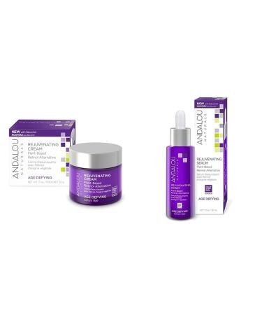 Andalou Naturals Age Defying Bakuchiol Plant-Based Retinol Face Moisturing Cream 1.7 Ounce + Age Defying Rejuvenating Serum with Bakuchiol Plant-Based Retinol 1 Oz Minimize fine lines & Wrinkles