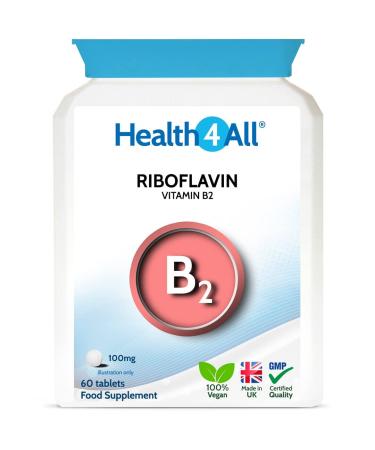Vitamin B2 Riboflavin 100mg 60 Tablets Migraine Support Stress and Energy. Vegan. Made by Health4All 60 Count (Pack of 1)