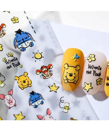 Dedyel 5D Embossed Cartoon Nail Art Sticker Decals - Cute Honey Pooh Bear Design - Self-Adhesive DIY Nail Art Decoration (3 Sheets) - Buy Online on GoSupps.com
