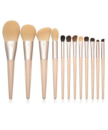 12 Wooden Handle Makeup Brush Set Powder Brush Shadow Eyebrow Brush Makeup Tool Yellow
