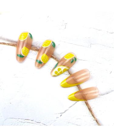 Medium Lemon Press-On Nails with Fruit Designs - Yellow False Nails for Women and Girls - Buy Online on GoSupps.com