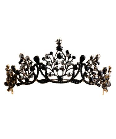 Minkissy Baroque Crown Retro Gothic Rhinestone Princess Crown Black Crystal Queen Crown for Cosplay Party Halloween