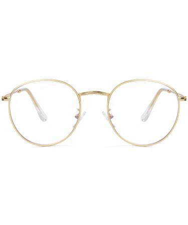 Blue Light Blocking Glasses for Women Men Retro Round Clear Lens Eyeglasses B1 Gold (Blue Light Blocking Glasses) Blue Light Blocking Glasses 50 Millimeters