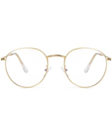 Blue Light Blocking Glasses for Women Men Retro Round Clear Lens Eyeglasses B1 Gold (Blue Light Blocking Glasses) Blue Light Blocking Glasses 50 Millimeters