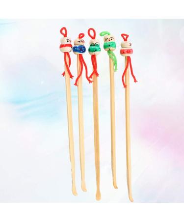 EXCEART 5Pcs Bamboo Ear Cleaning Spoon Chinese Doll Head Earwax Remover Tool - Natural Wood - Buy Online on GoSupps.com