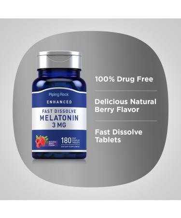 Piping Rock Melatonin 3mg | 180 Fast Dissolve Tablets | Berry Flavor | Adult Support Formula | Non-GMO Gluten Free - Buy Online on GoSupps.com