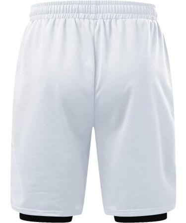 Ronony Men's 2-in-1 Sports Shorts | Quick-Drying Summer Running & Gym Shorts - White - Buy Online on GoSupps.com