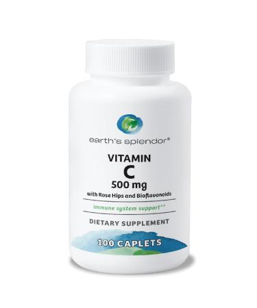 Earth's Splendor Immune Support Supplements with Vitamin C & Rose HIPS Support Antioxidant Health Gluten Free No Artificial Color or Flavor for Men & Women (500mg Vitamin C 100 Tablets) Vitamin C 500mg