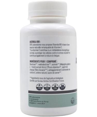 SFB Laboratoires - Acerola Bio - Riche en Vitamine C et Vitamines - R duit la Fatigue - 60 comprim s - Buy Online on GoSupps.com