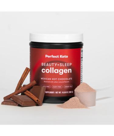 Perfect Keto Beauty + Sleep Grass Fed Collagen Peptides Protein Powder with Ashwagandha Magnesium Biotin Hyaluronic Acid L Theanine Hair Skin Nails & Relaxation Support Mexican Hot Chocolate