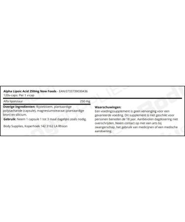 NOW Aliments Acide alpha-lipo que 250 mg - 120 vcaps - Buy Online on GoSupps.com