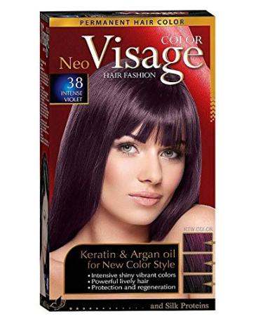 Visage Hair Fashion Permanent Hair Color 38 Intense Violet Permanent Hair Color Cream with Keratin and Argan Oil