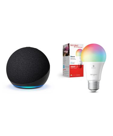 Echo Dot (5th Gen) | Charcoal with Sengled Bluetooth Color bulb | Alexa smart home starter kit