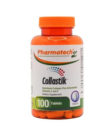 PHARMATECH Hydrolyzed Collagen and Vitamins C and E for Women. Skin and Nails Health Premium Formula Collagen Plus Antioxidants Supplement 100 Tablets Collastik