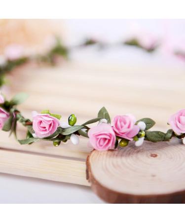 Boho Flower Headband Set - Festival & Wedding Accessories for Women & Girls (White & Pink) - Buy Online on GoSupps.com