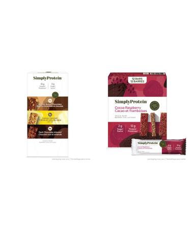 Simply Protein Best Sellers Variety Pack + Simply Protein Cocoa Raspberry Protein Bars | Gluten Free Vegan High Protein Snacks