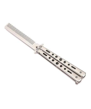 Afro Comb Stainless Steel Cutter Practice Training Cutter Folding Cutter For Outdoor Camping Dull Tool Comb Barber Comb(White)