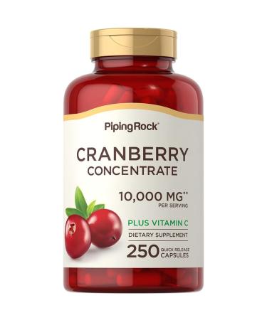 Piping Rock Cranberry Concentrate Capsules | 10,000 mg | 250 Pills | Extract Supplement with Vitamin C | Non-GMO, Gluten Free