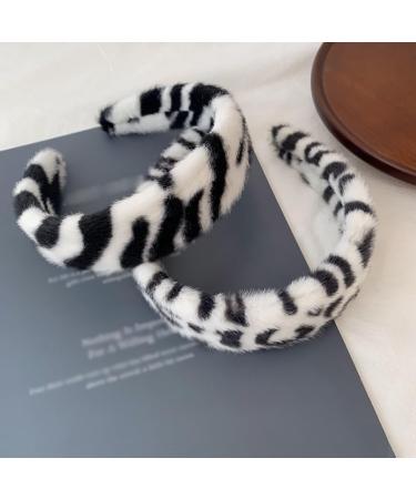 Fluffy Zebra Headband Wide Fur Headband Cute Fluffy Hairband Decorative Fuzzy Hairband Soft Plush Hair Hoop for Women Girls Zebra black white - Buy Online on GoSupps.com