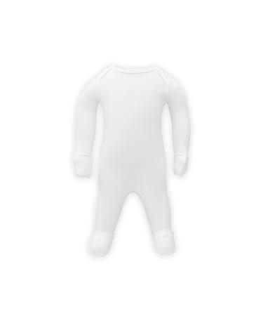 Eczema Baby Sleepsuit Moisturises Dry & Irritated Skin Helps Reduce Itching Long Sleeve with Built-In Mitts Eczema Clothing 0-3 Months White