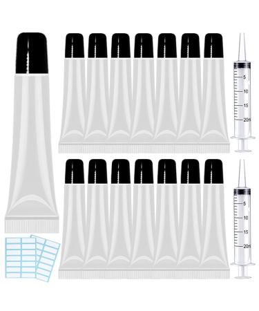 50PCS Lip Gloss Tubes 15ml Black Cap Lip Gloss Containers Empty Lip Balm Tubes Refillable Cosmetic Squeeze Lipgloss Tubes + 2 x 20ml Syringes Tag Labels Stickers for DIY Lip Gloss Base Glitter 15ml-50PCS Black