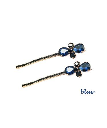 2PCS Vintage Crystal Rhinestone Barrettes for Women - Blue Bridal Hair Accessories - Buy Online on GoSupps.com