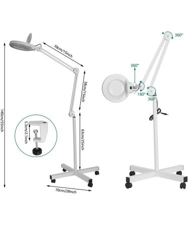 15X Magnifying Floor Lamp with Clamp and Rolling Base - 2280 Lumens, 15-Diopter Real Glass, LED Magnifying with Adjustable White Light for Reading, Sewing, Beauty, Repair - Black - Buy Online on GoSupps.com