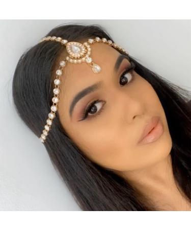Brinie Boho Gold Rhinestone Head Chain | Wedding Headpiece for Women and Girls - Buy Online on GoSupps.com