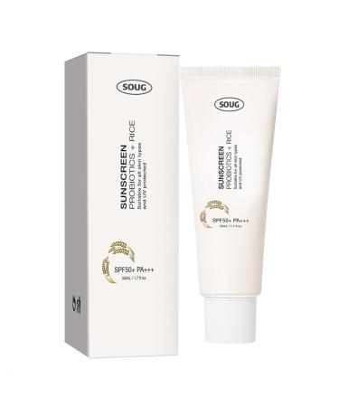 Sunscreen with Rice Probiotics Suncream Factor 50 - Sun Cream Spf 50 Long lasting Sun Protection - Comfortable Skin Feel Non-Greasy - Waterproof Moisturizing Spf 50 Face Moisturiser with Rice Extract
