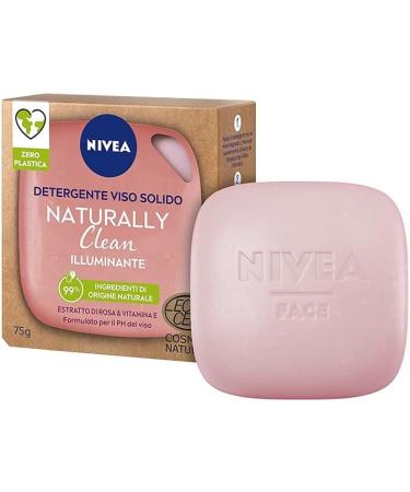 NIVEA Naturally Clean Brightening Solid Facial Cleanser 75g 99% Natural Solid Cleanser with Vitamin E and Rose Extract Natural Cleanser with Vegan Formula - Buy Online on GoSupps.com
