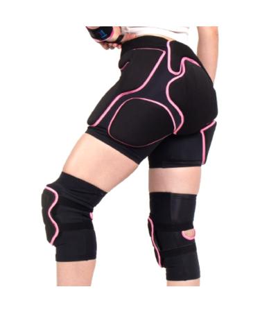BelugaDesign Padded Shorts Knee Set | Women Winter Sports Ski Snowboard Roller Skate Tailbone 3D Impact Pad | Adjustable Breathable Protective Gear Butt Hip Knee Brace (W, L) Large Black Pink