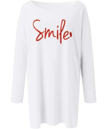 Bigfanshu Womens t-Shirts for Teen Girls Fashion Winter Casual Long Sleeve O-Neck Letter Print Loose Beach Dress White - Buy Online on GoSupps.com