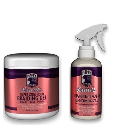 Nappy Styles Braids Braiding Gel Super Xtra Hold 6 Oz and Leave In Conditioner Spray (GEL AND SPRAY)