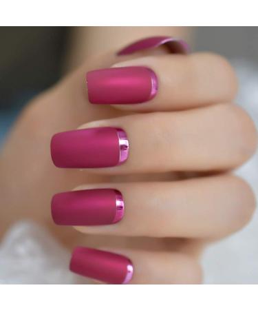 Matte Rose Red Fake Nails | Metallic Moo Medium | Acrylic Nail Art Tips L5231-1 - Buy Online on GoSupps.com
