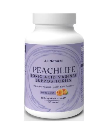 Peachlife Boric Acid Suppositories in Vegetable Capsules - USA Made - Vaginal pH