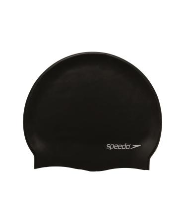 Speedo Unisex Adult Plain Flat Silicone Swimming Cap Swim Cap One Size Black