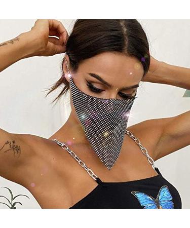 IYOU Shiny Crystal Mesh Mask Black Masquerade Sparkly Rhinestone Face Masks Bling Ball Party Halloween Genie Costume Glitter Decoration Mask Jewelry for Women and Girls - Buy Online on GoSupps.com
