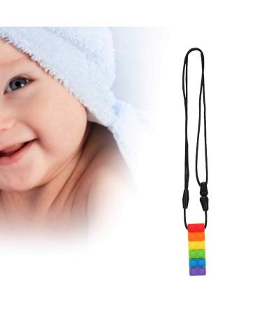 Silicone Bite Ring - High-Temperature Resistant Building Stone Necklace | Durable Chewing Trailer in Yellow Rainbow Blocks - Buy Online on GoSupps.com
