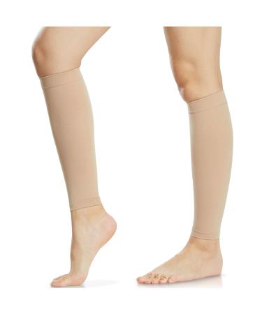 Ailaka 1 Pair 20-30 mmHg Compression Calf Sleeves Women & Men Graduated Support Footless Compression Socks for Varicose Veins Shin Splints Edema Recovery Maternity Cycling Running Travel Large Beige