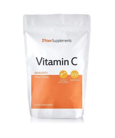 Vitamin C Powder 500g - Ascorbic Acid | 100% Pure British Pharmaceutical Grade | Non-GMO | Scoop Included 500 g (Pack of 1)