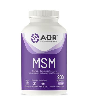 AOR MSM 1000mg 200 Capsules - Methylsulfonylmethane MSM Supplement for Joint Comfort & Support - Pure & Organic MSM Vitamin - Promotes Healthy Skin & Eases Discomfort - Supports Overall Joint Health 200 count (Pack of 1)