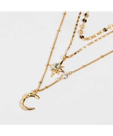 Buy fxmimior Boho Gold Moon & Star Sequins Layered Necklace - Dainty Pearls Jewelry for Women | International Shipping - Buy Online on GoSupps.com
