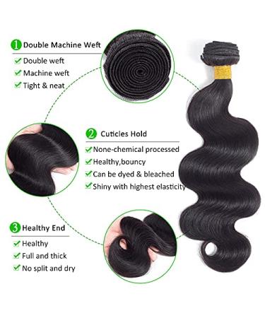 Kapelli Hair Brazilian Virgin Body Wave 3 Bundles with Closure - 10A Remy Human Hair, Natural Black 12/14/16 + 10 Inch Transparent Closure - Buy Online on GoSupps.com