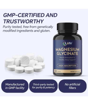 LIIFE Magnesium Glycinate 100mg, Chelated Magnesium with GABA Complex, Supports Restful Sleep, Stress Relief, Bone & Heart Health, High Absorption, 240 Tablets 240 Count (Pack of 1) - Buy Online on GoSupps.com