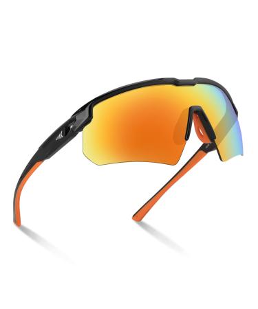 KastKing Hillsboro Polarized Sport Sunglasses for Men and Women, Ideal for Baseball Cycling Running Biking, UV protection Frame: Black / Lens: Orange Revo - Buy Online on GoSupps.com